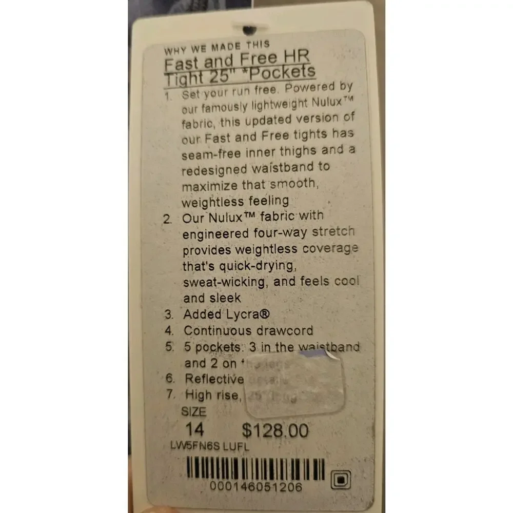 NWT Lululemon Fast Free HR Tight 25